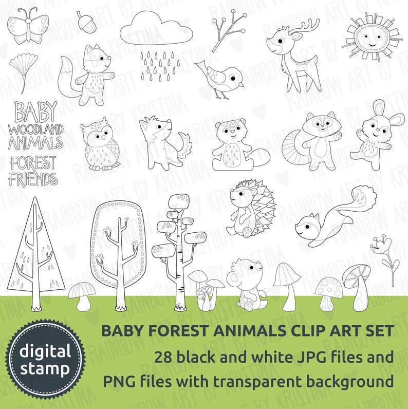 Digital Stamp Cute Baby Woodland Animals Clip Art Etsy