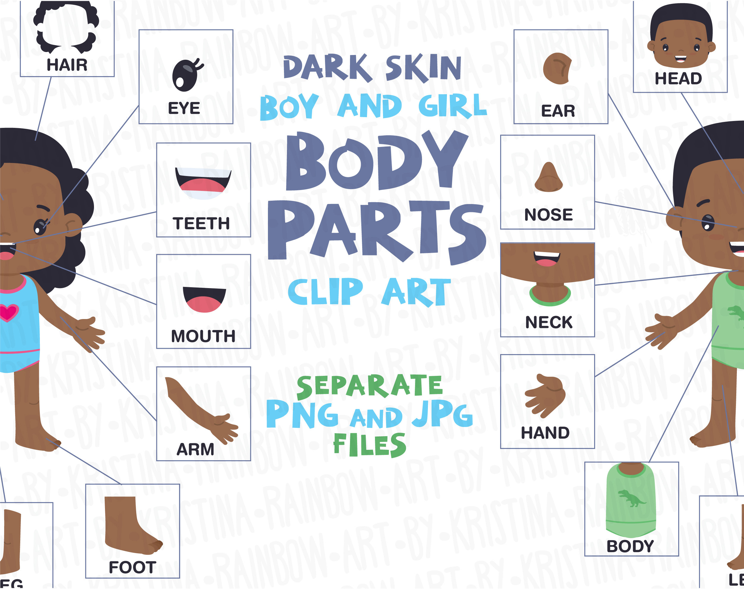 African American Boy And Girl Body Parts Clip Artvisual Etsy Finland