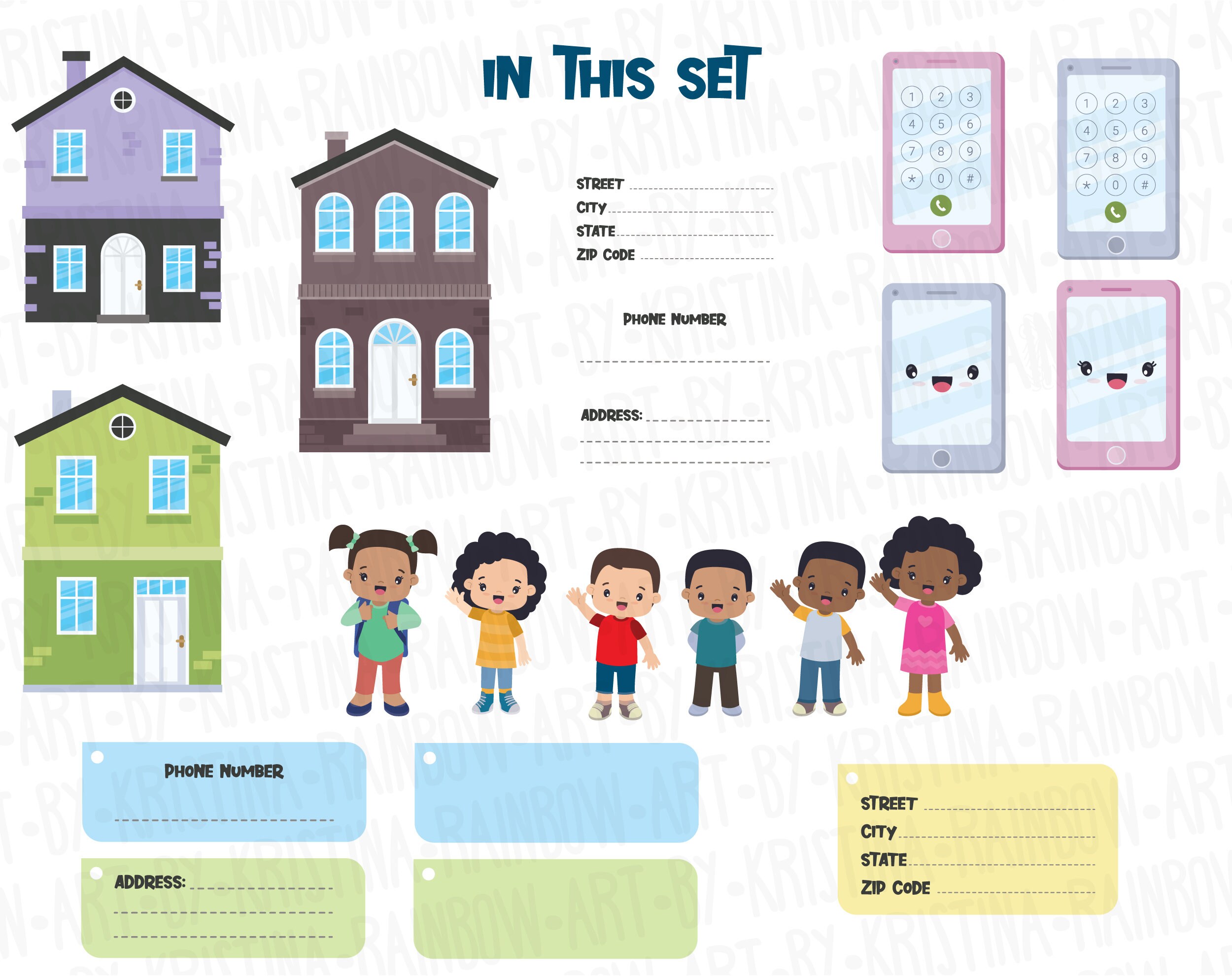Multiethnic Children Learning Address and Phone Number Etsy