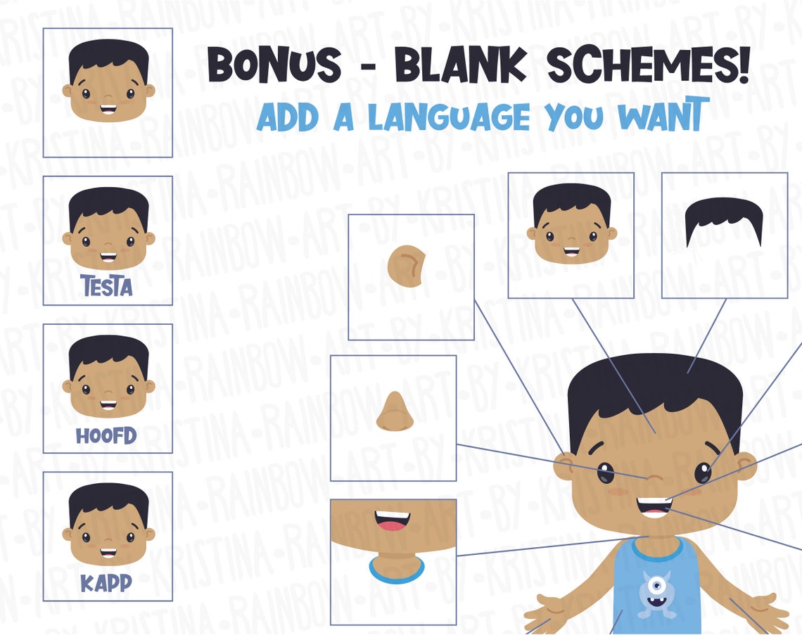 Dark Skin Boy and Girl Body Parts Clip Art, Visual Scheme Illustration ...