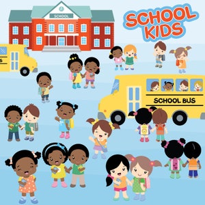 30%OFF -Children going to school clip art/School supplies/Stationery/School clipart/Teacher clipart/School graphics/Kawaii kids illustration