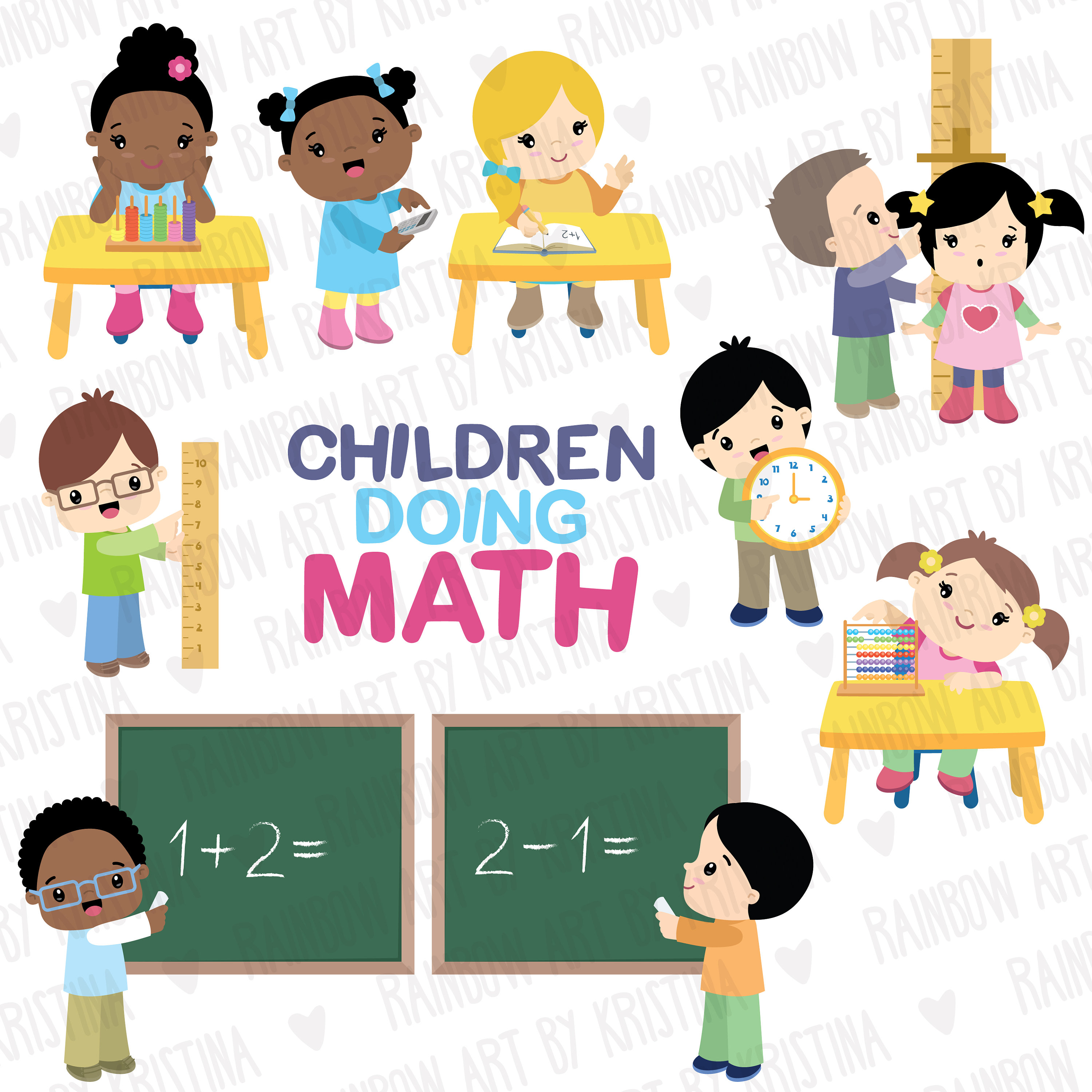 School Children Math Activities Clip Art, Kids Studying Clipart