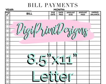 Printable Bill Tracker: Minimalist 8.5" x 11" Letter Size (PDF)