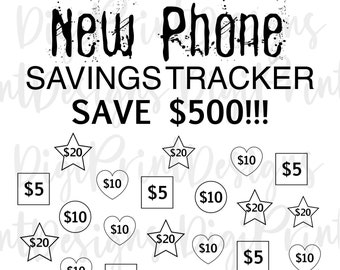 Printable New Phone Savings Tracker // Save 500 Dollars / Money Saving Insert / Digital Planner Template / Color in Tracker / Challenge