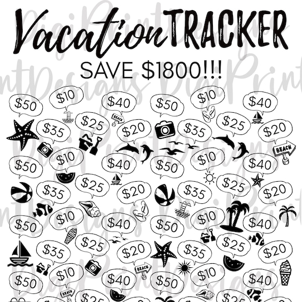 Printable Vacation Tracker // Save 1800 Dollars / Money Saving Insert / Digital Planner Template / Color in Tracker / Summer Funds Challenge