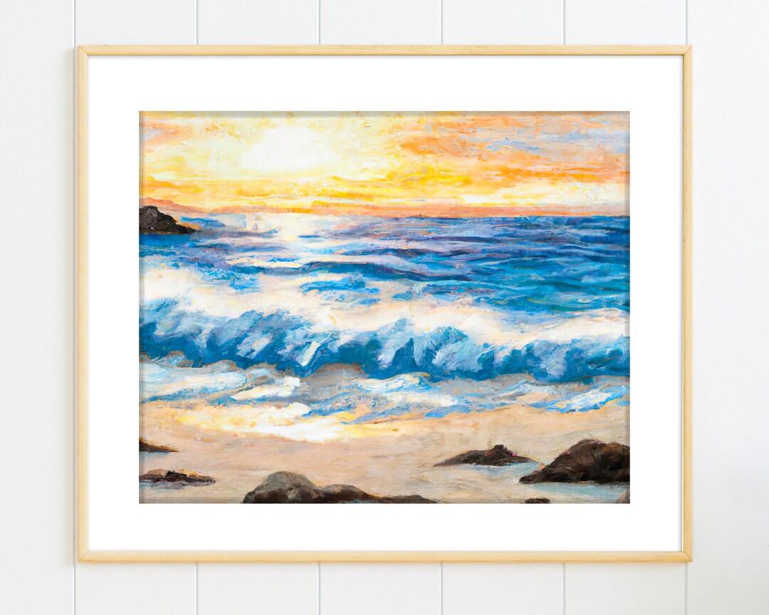 Beach Painting Printable Wall Art Coastal Sunset Ocean - Etsy