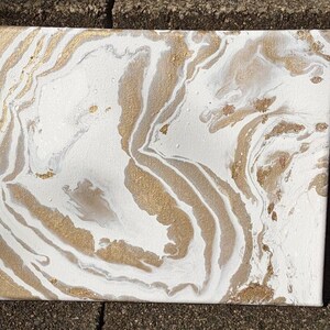 White and Gold Marble Painting, Abstract on Canvas, 8x10 Wall Art, Small Art, Makeup Room Art, Metallic Gold, White Marble, OOAK