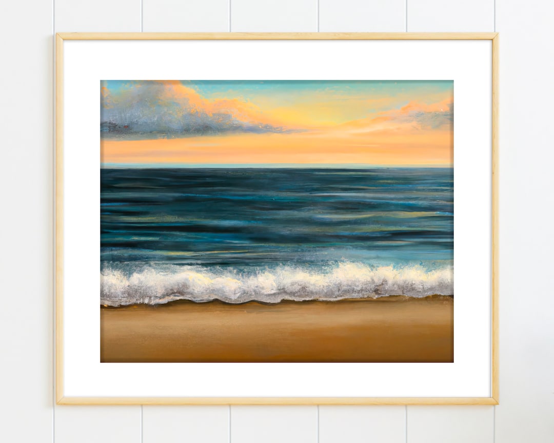 Beach Painting Printable Wall Art, Coastal Sunset Ocean Digital Print ...