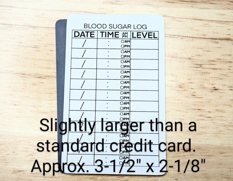 Blood Sugar Log Cards, Set of 5, Travel Card for Diabetics, Track Blood