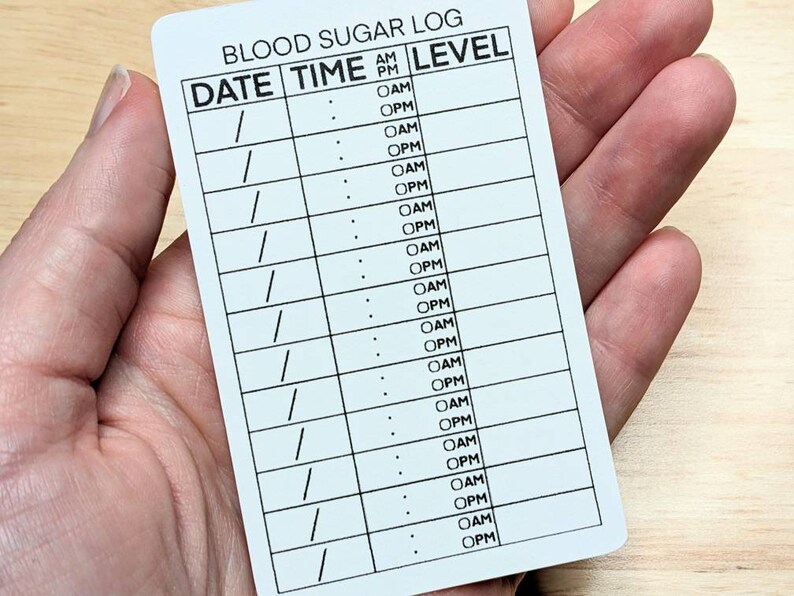 Blood Sugar Log Cards, Set of 5, Travel Card for Diabetics, Track Blood