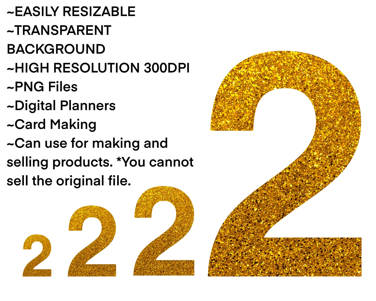 Gold GLITTER Number Clip Art // Printable and Resizable / DIY Banners