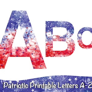 Rood wit en blauw alfabet letters A - Z / / afdrukbare letters voor DIY Banner / Party Decoraties / 4 juli Patriottisch / Instant Download