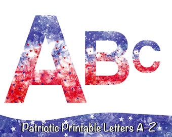Red White and Blue Alphabet Letters A - Z // Printable Letters for DIY Banner / Party Decorations / 4th of July Patriotic / Instant Download