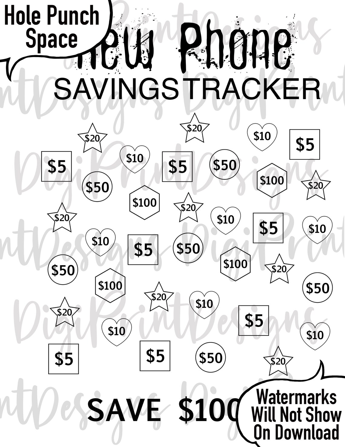 Printable New Phone Savings Tracker // Save 1000 Dollars / Money Saving