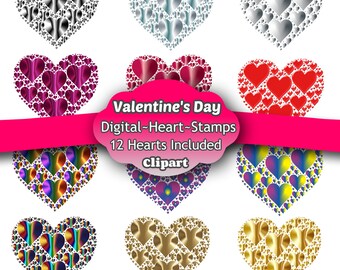 Clipart, Digital Stamps, Heart Stamps, Digi Stamps Hearts, Commercial Use Digi Stamp, Digi Stamps Valentine, Valentine Heart Stamp, Digital