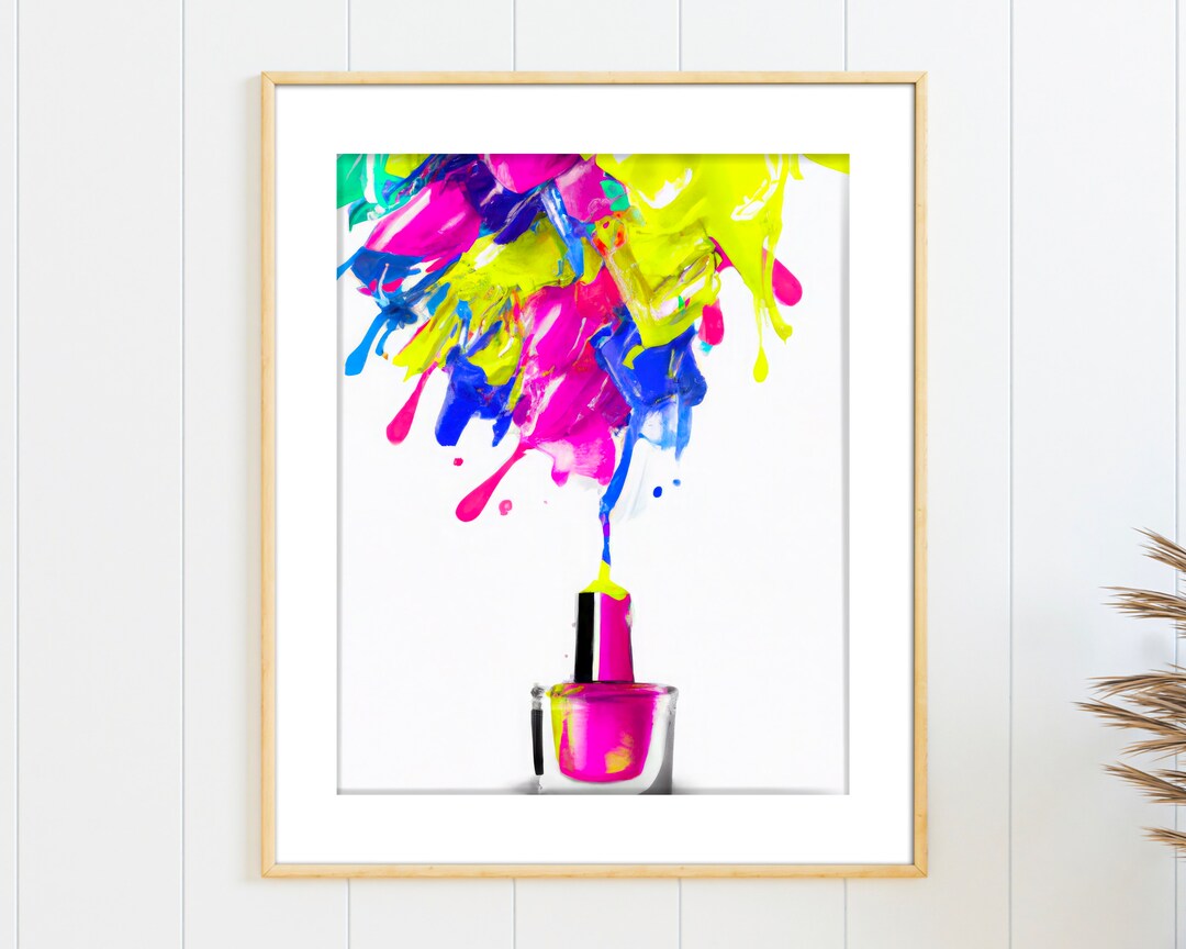 Nail Polish Wall Art Printable, Colorful Nail Art Bottle Print