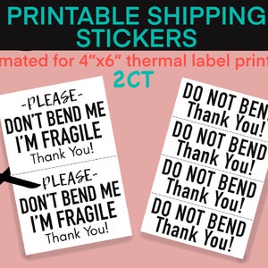 Druckbare Versandaufkleber für Thermolabel Drucker, Nicht biegen Sticker, Fragile Sticker, Instant Download, 4x6, Handle With Care