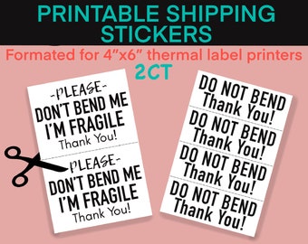 Printable "Do Not Bend" Shipping Stickers: 4x6 Thermal Label (Digital Download)