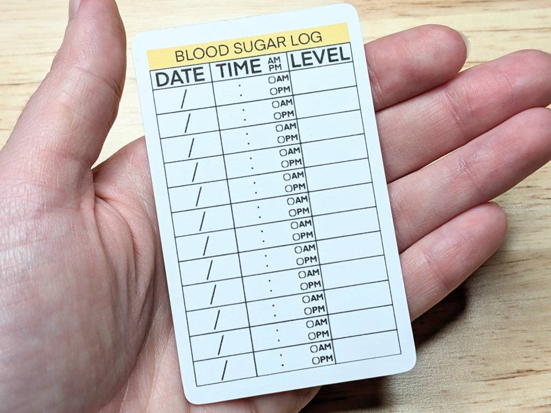 Blood Sugar Log Cards, Set of 5, Travel Card for Diabetics, Track Blood