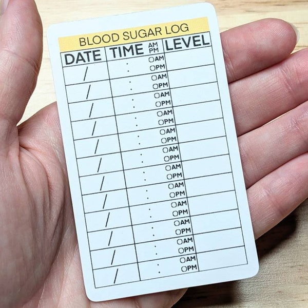 Blood Sugar Log Cards, Set of 5+, Travel Card for Diabetics, Track Blood Glucose Levels, Small Diabetes Tracker, Chart, Gift for Diabetic