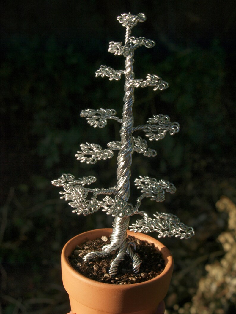 Tall Silver wire bonsai sculpture image 3