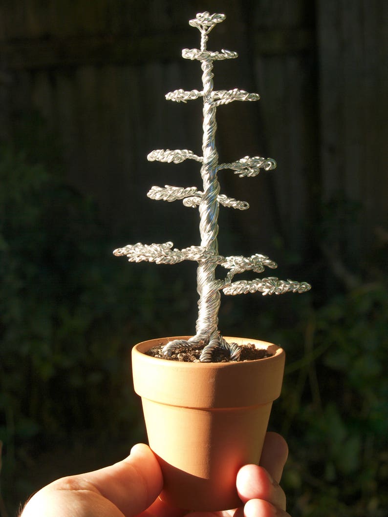 Tall Silver wire bonsai sculpture image 4