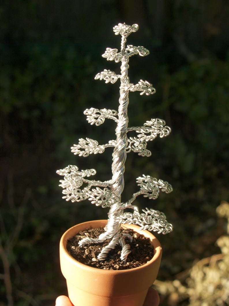 Tall Silver wire bonsai sculpture image 1