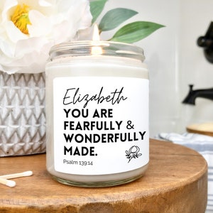 Psalm 139:14 Christian Candle Gift | Fearfully and Wonderfully Made Personalized Bible Verse Candle for Women | 8 oz Christian Soy Candle