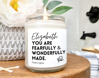 Psalm 139:14 Christian Candle Gift | Fearfully and Wonderfully Made Personalized Bible Verse Candle for Women | 8 oz Christian Soy Candle