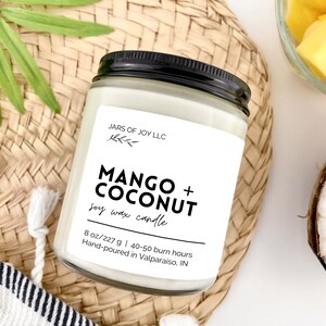 Tropical Fruit Candle; Mango Soy Candle; Coconut Scented Soy Candle; 8oz Fruit Scented Candle; Handmade Summer Candle; Self Care Candle Gift
