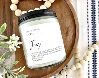 Consider it Pure Joy Candle with Bible Verse James 1:2-3; Christian Gift for Women; Encouraging Bible Verse Candle; Scented Soy Candle 8 oz