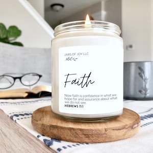 Faith Candle with Scripture Hebrews 11:1; Faith Definition from Bible Candle; Faith Gift for Christian Woman; Inspirational Candle Soy 8oz