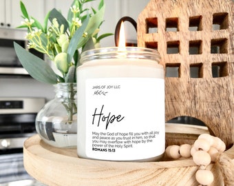 Hope Candle with Verse Romans 15:13; Christian Candle for Women; God of Hope Gift; Encouraging Gift for Christian; Scripture Candle Soy 8oz