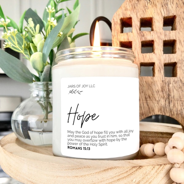 Hope Candle with Verse Romans 15:13; Christian Candle for Women; God of Hope Gift; Encouraging Gift for Christian; Scripture Candle Soy 8oz