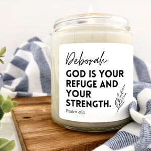 Psalm 46:1 Scripture Candle for Her | God Is Our Refuge and Strength Christian Candle with Verse | 8 oz Custom Soy Candle for Women