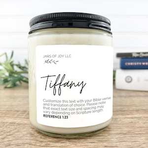 Favorite Bible Verse Candle with Custom Label; Personalized Scripture Candle with Name; Christian Soy Candle 8oz; Custom Bible Verse Gift