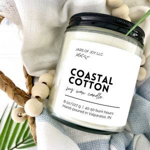 Clean Linen Candle; Beach Scented Candle; 8 oz Summer Candle; Handmade Soy Wax Candle; Coastal Home Decor; Housewarming Gift First Home