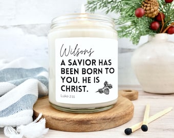 Luke 2:11 Personalized Christmas Candle Custom; Christmas Soy Candle 8oz; Religious Christmas Gift for Family; Faith Christmas Jesus Candle