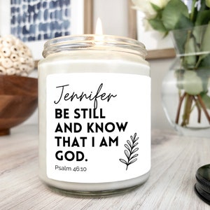 Psalm 46:10 Personalized Bible Verse Candle for Women | Be Still and Know Christian Soy Candle with Name | 8 oz Christian Candle Gift