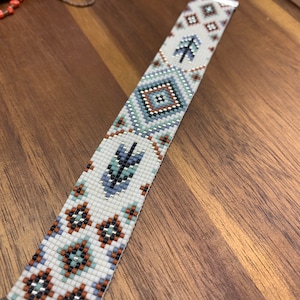 Matte seed bead loom feather bracelet