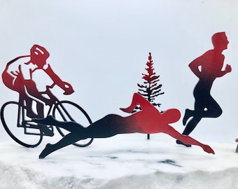 Triathlon Sculpture: Powder Coated Steel Ironman Gift