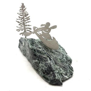 Kayak sculpture. White water kayaker gift. Female kayaking scene in steel and Stone. Unique gift for white water enthusiast. Christmas gift.