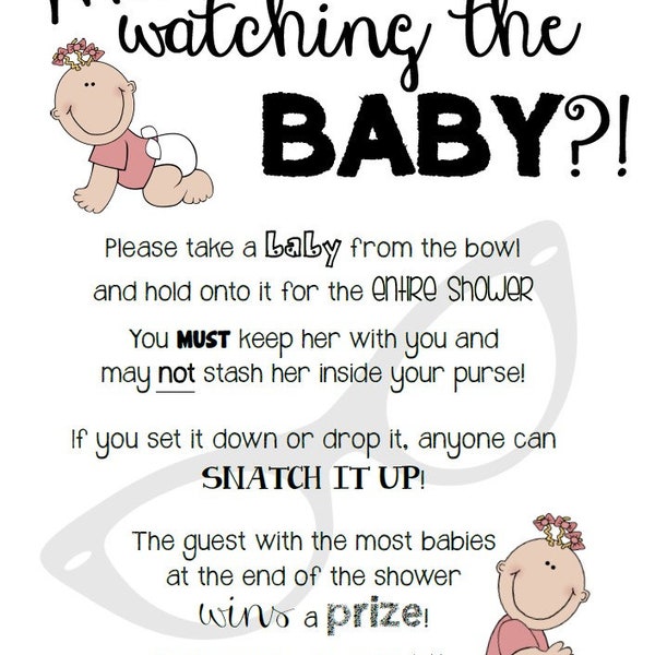 Who's Watching the Baby Girl | Baby Shower Game | Shower Activity | DIGITAL PRODUCT |  Printable |  Baby |  Game |