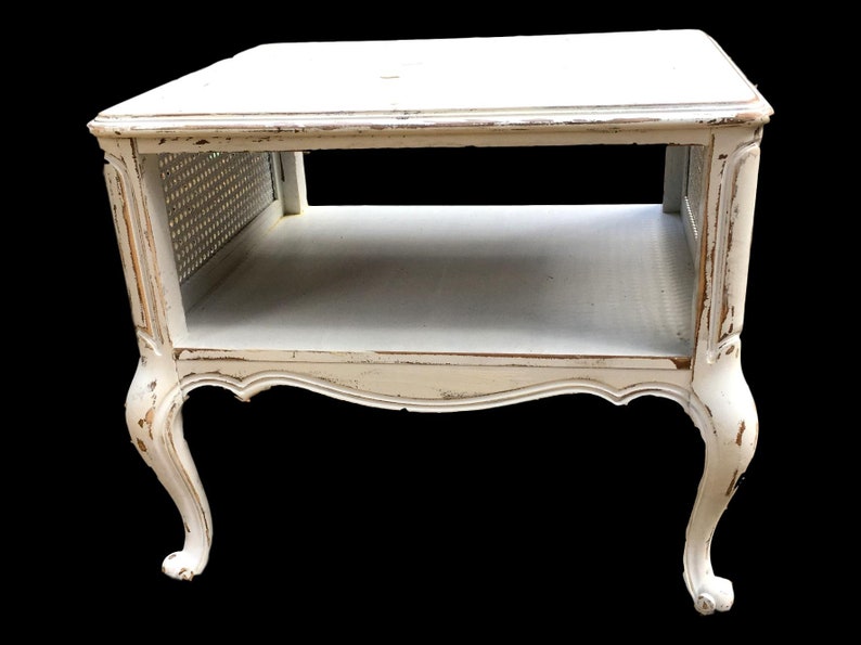 Vintage French Provincial Side Table Shabby Chic Country Distressed White Farmhouse