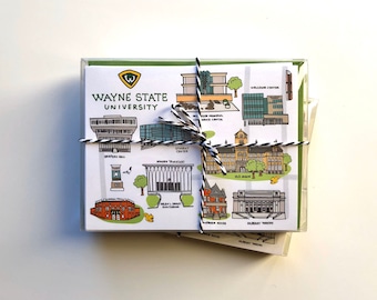 8 pack, Wayne State University Notecards- 4.25 x 5.5, Cards, WSU Buildings, Greeting Cards. Pack of A-2 Notecards, WSU Detroit University