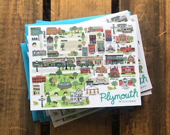 Plymouth, MI notecards. 4.25 x 5.5 - A2, Plymouth Landmark Buildings and Locations, Thank you Cards,  Plymouth Teacher and Hostess Gifts
