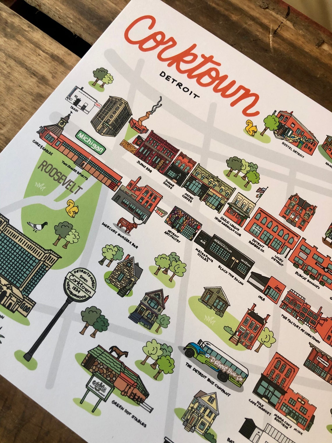 Corktown Neighborhood Map Detroit Art Prints Wall Art 8x10 - Etsy