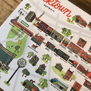 Corktown Neighborhood Map, Detroit Art Prints, Wall Art 8x10, Corktown Landmarks, Visit Detroit ...