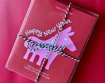 8 Pack - Year of the Horse, 4.25 x 5.5 - A2, cute horse, winter season, Happy 2026, new years card, Chinese New Year, Lunar New Year