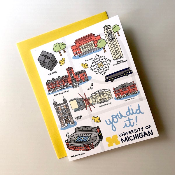 University of Michigan You did it! Greeting card 4.25 x 5.5 - A2, Campus Map, Cards, UM Campus Buildings, Greeting Cards, Graduation Card